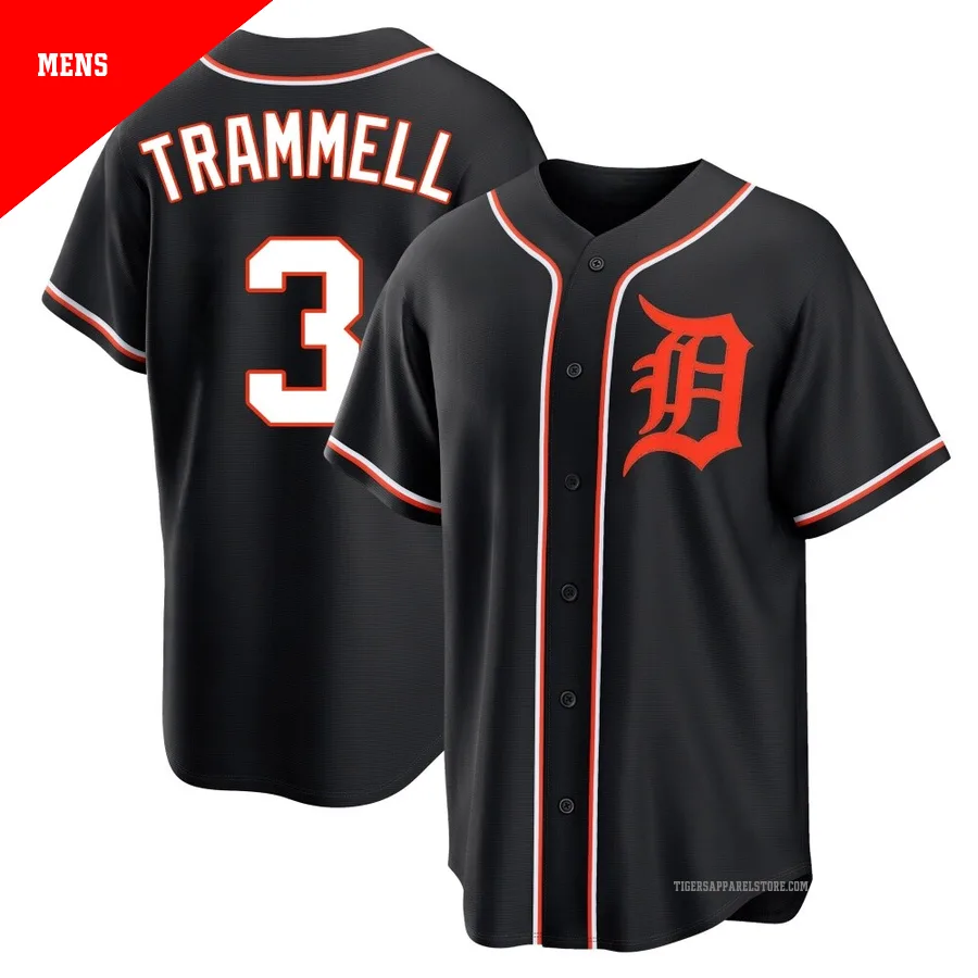 Men's Detroit Tigers Alan Trammell ＃3 Black Replica Fashion Out Jersey
