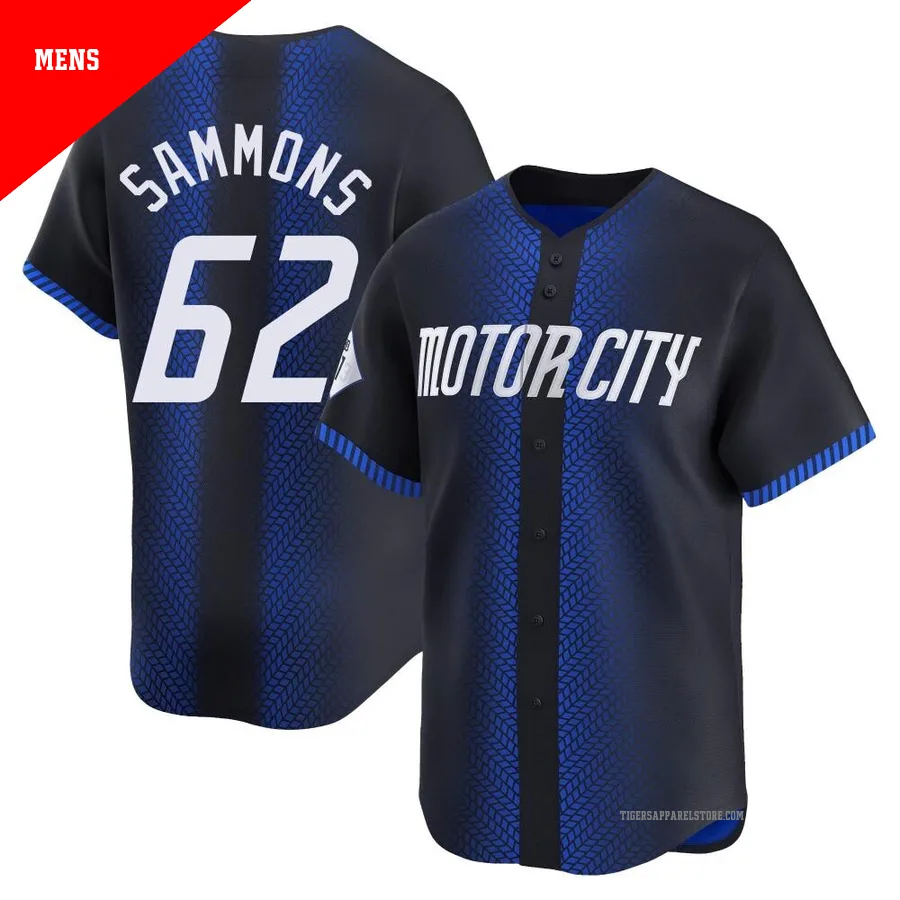 Men's Detroit Tigers Bryan Sammons ＃62 Blue Limited 2024 City Connect Jersey