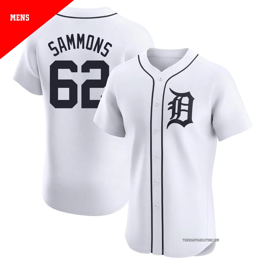 Men's Detroit Tigers Bryan Sammons ＃62 White Elite Home Jersey
