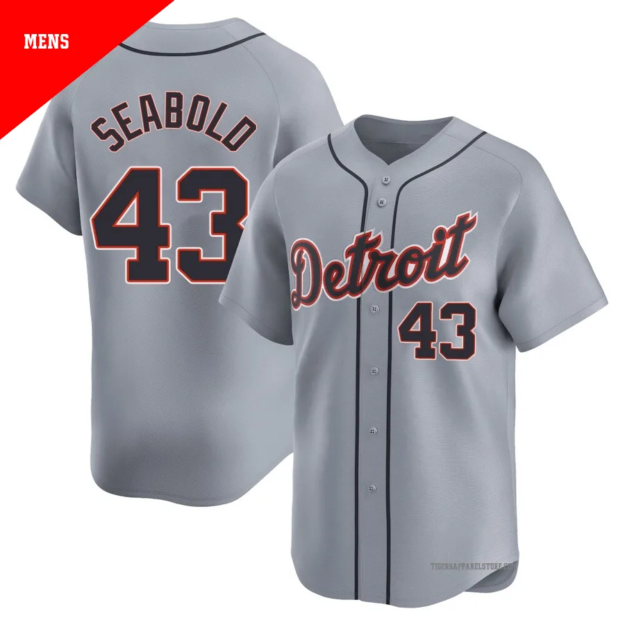 Men's Detroit Tigers Connor Seabold ＃43 Gray Limited Road Jersey