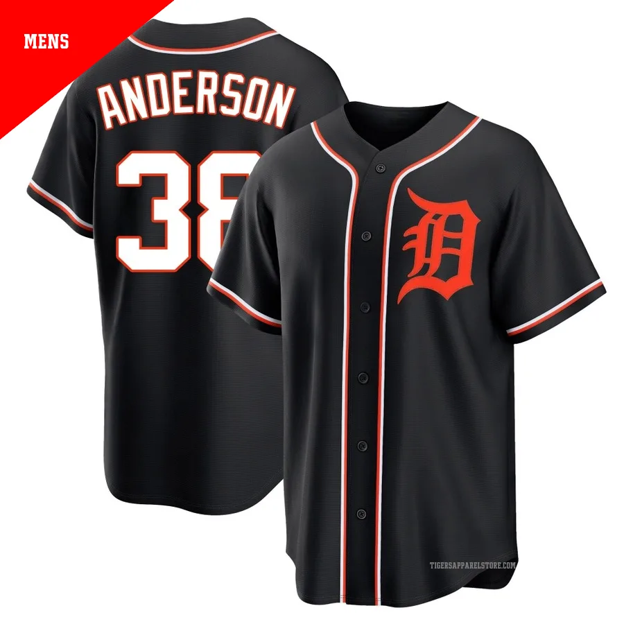 Men's Detroit Tigers Drew Anderson ＃38 Black Replica Fashion Out Jersey