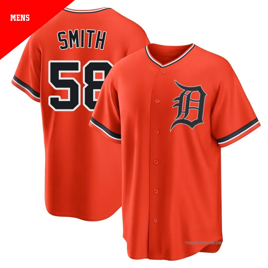 Men's Detroit Tigers Dylan Smith ＃58 Orange Replica Alternate Jersey