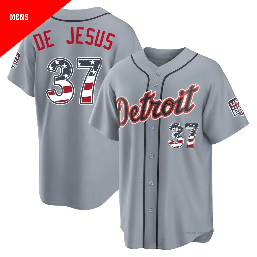 Men's Detroit Tigers Enmanuel De Jesus ＃37 Gray Limited USA 250 Fourth Of July Road Stadium Jersey