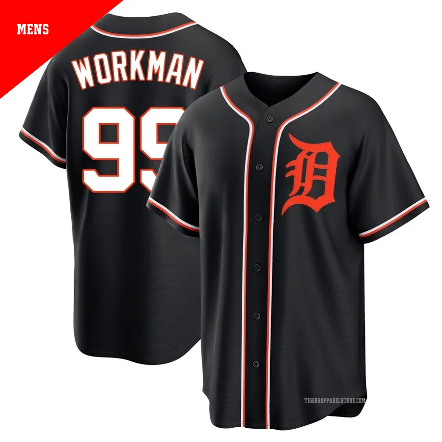 Men's Detroit Tigers Gage Workman ＃99 Black Replica Fashion Out Jersey