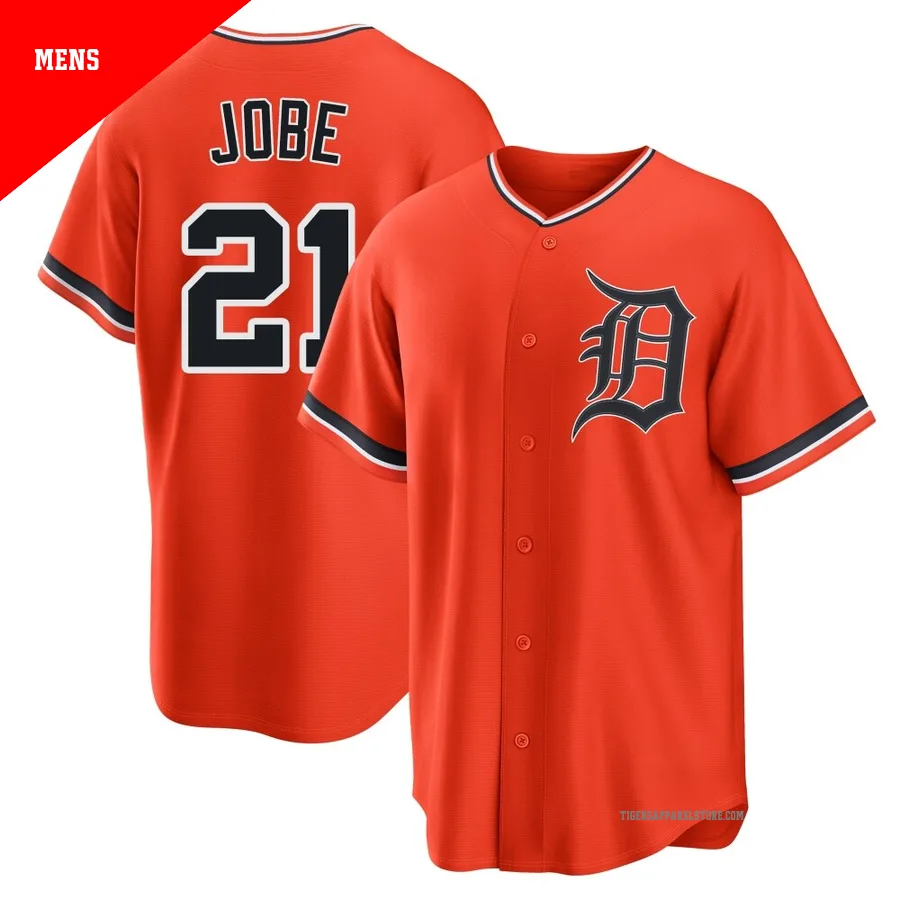 Men's Detroit Tigers Jackson Jobe ＃21 Orange Replica Alternate Jersey