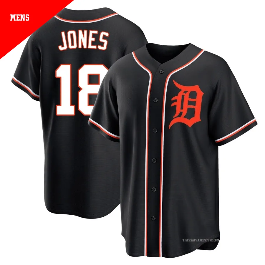 Men's Detroit Tigers Jahmai Jones ＃18 Black Replica Fashion Out Jersey