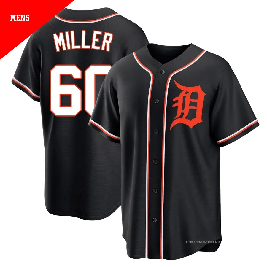 Men's Detroit Tigers Jake Miller ＃60 Black Replica Fashion Out Jersey