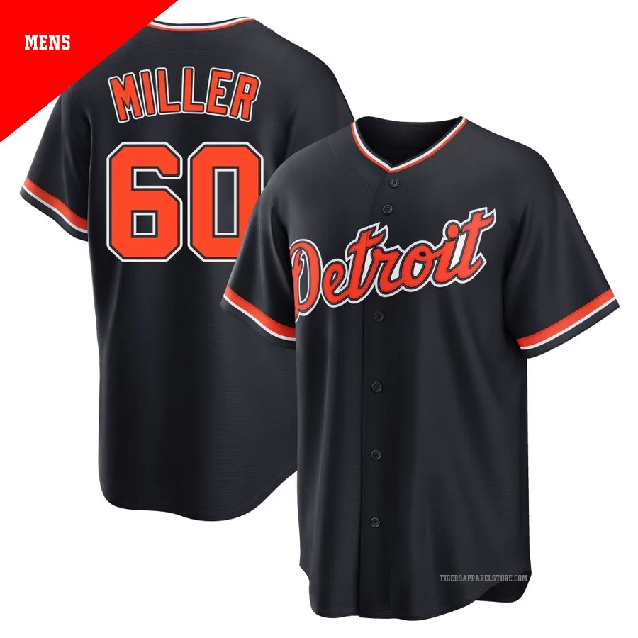 Men's Detroit Tigers Jake Miller ＃60 Navy Replica Alternate 2nd Jersey