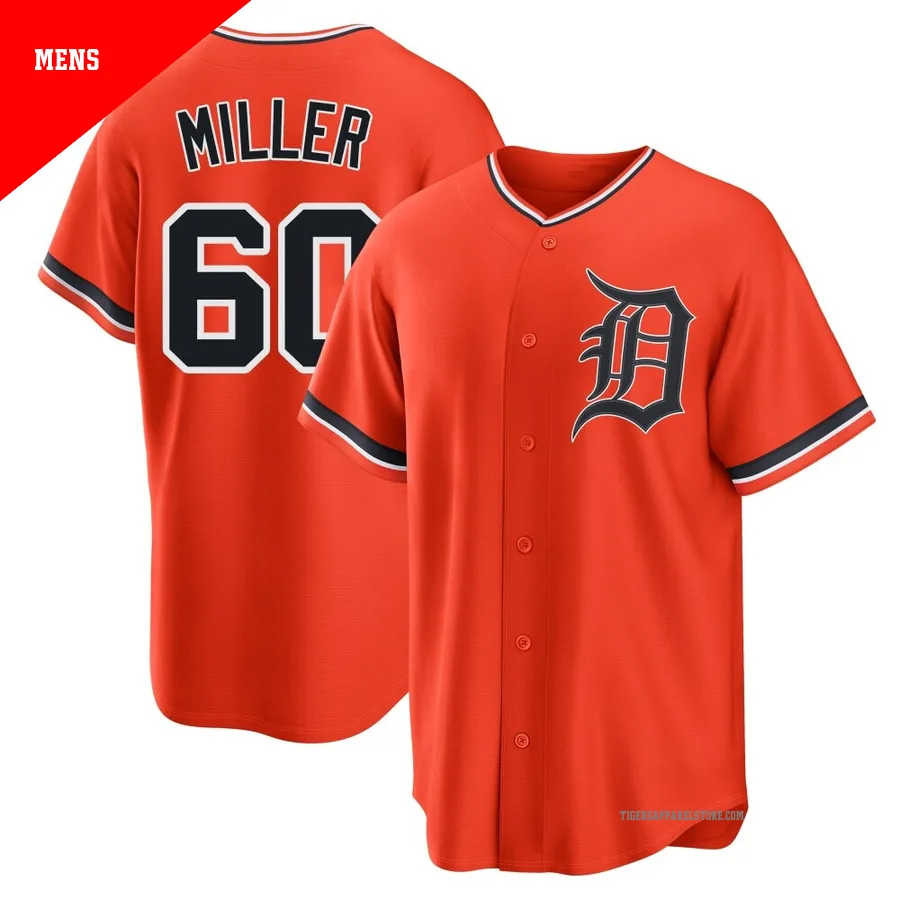 Men's Detroit Tigers Jake Miller ＃60 Orange Replica Alternate Jersey
