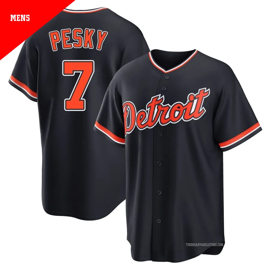 Men's Detroit Tigers Johnny Pesky ＃7 Navy Replica Alternate 2nd Jersey