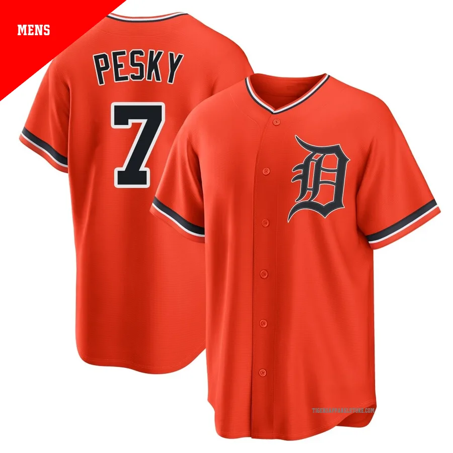 Men's Detroit Tigers Johnny Pesky ＃7 Orange Replica Alternate Jersey