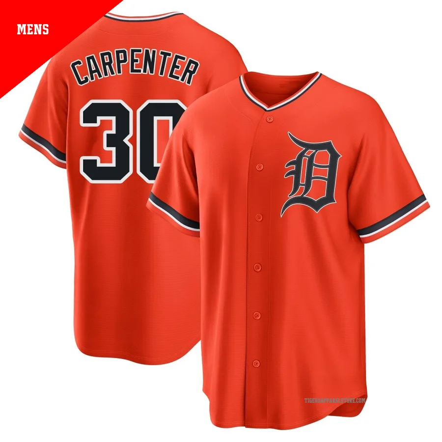 Men's Detroit Tigers Kerry Carpenter ＃30 Orange Replica Alternate Jersey