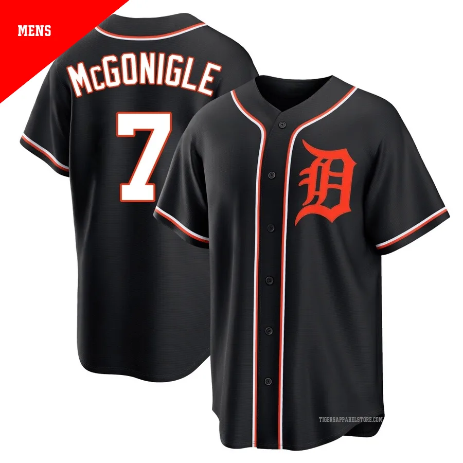 Men's Detroit Tigers Kevin McGonigle ＃7 Black Replica Fashion Out Jersey
