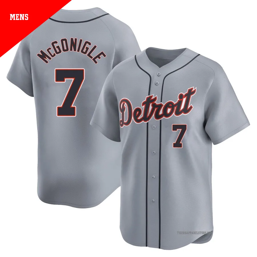 Men's Detroit Tigers Kevin McGonigle ＃7 Gray Limited Road Jersey