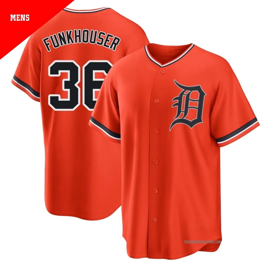 Men's Detroit Tigers Kyle Funkhouser ＃36 Orange Replica Alternate Jersey