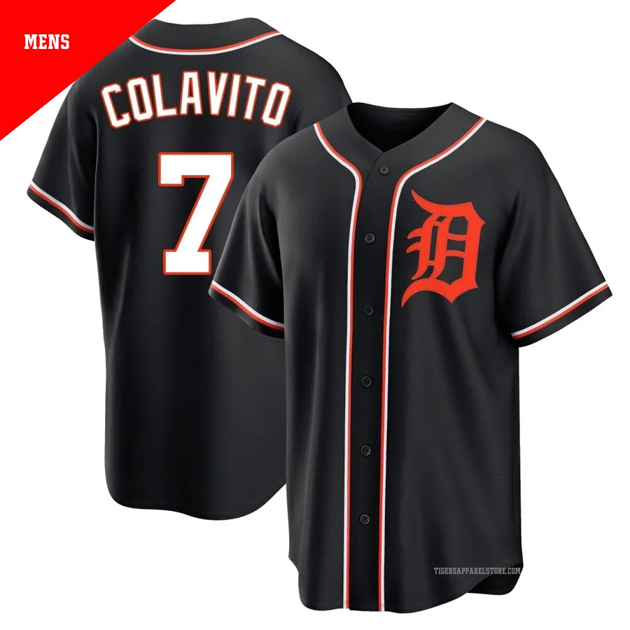 Men's Detroit Tigers Rocky Colavito ＃7 Black Replica Fashion Out Jersey