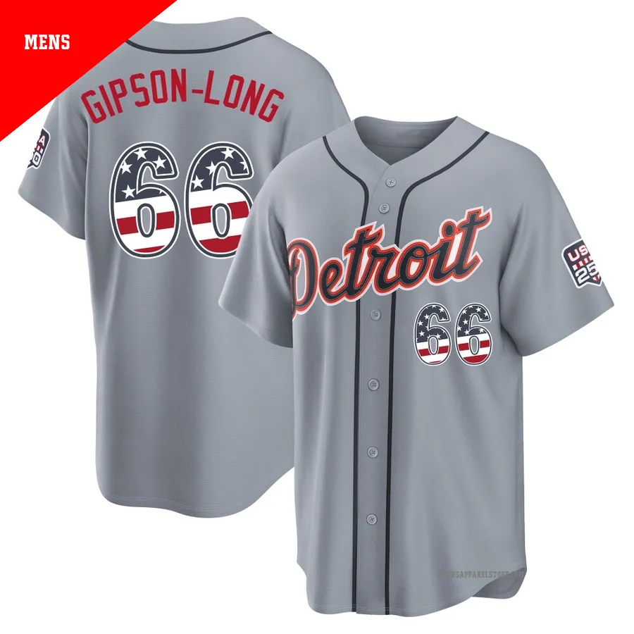 Men's Detroit Tigers Sawyer Gipson-Long ＃66 Gray Limited USA 250 Fourth Of July Road Stadium Jersey