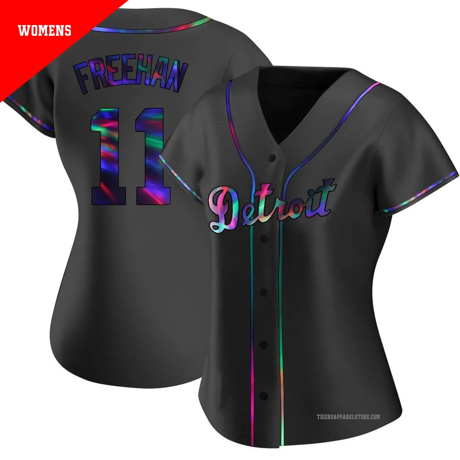 Women's Detroit Tigers Bill Freehan ＃11 Black Replica Holographic Alternate Jersey