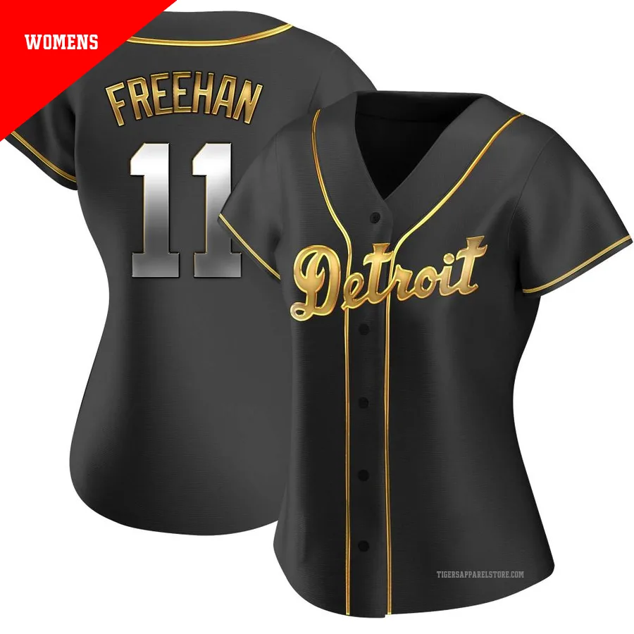 Women's Detroit Tigers Bill Freehan ＃11 Gold Replica Black en Alternate Jersey