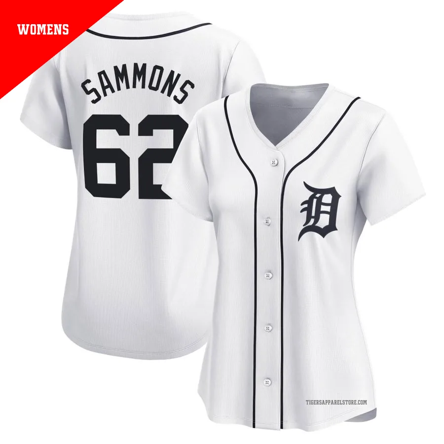 Women's Detroit Tigers Bryan Sammons ＃62 White Limited Home Jersey