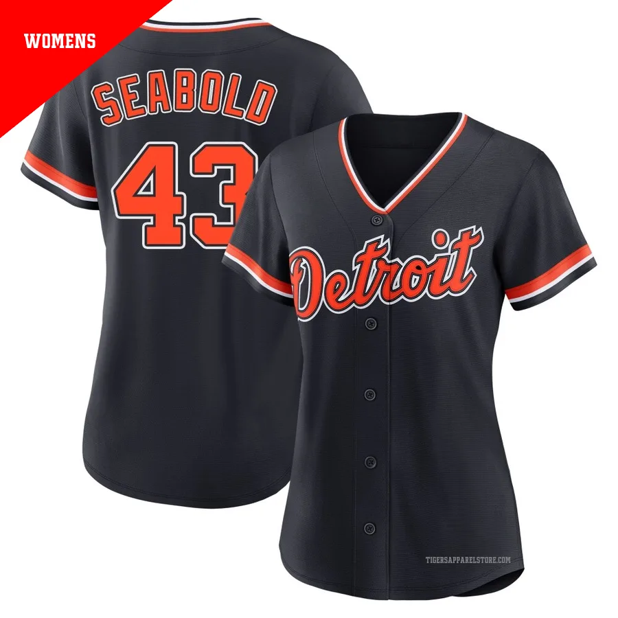 Women's Detroit Tigers Connor Seabold ＃43 Navy Replica Alternate 2nd Jersey