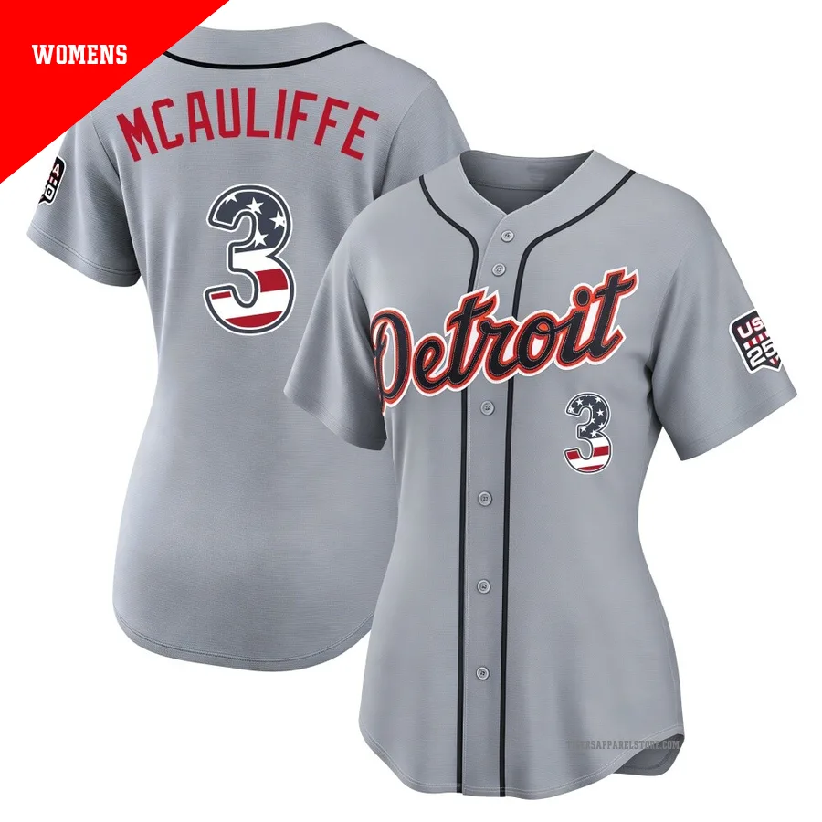 Women's Detroit Tigers Dick Mcauliffe ＃3 Gray Limited USA 250 Fourth Of July Road Stadium Jersey