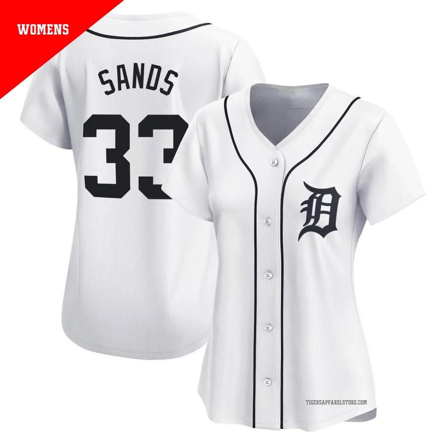 Women's Detroit Tigers Donny Sands ＃33 White Limited Home Jersey
