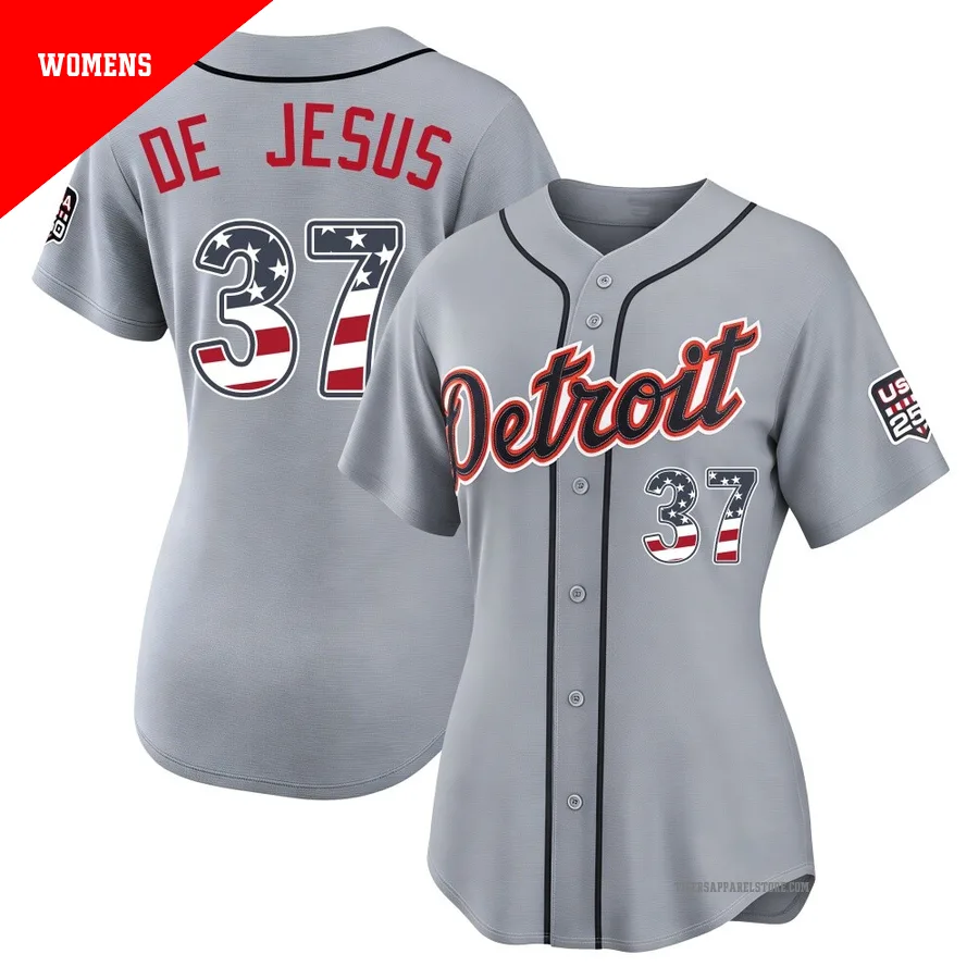 Women's Detroit Tigers Enmanuel De Jesus ＃37 Gray Limited USA 250 Fourth Of July Road Stadium Jersey