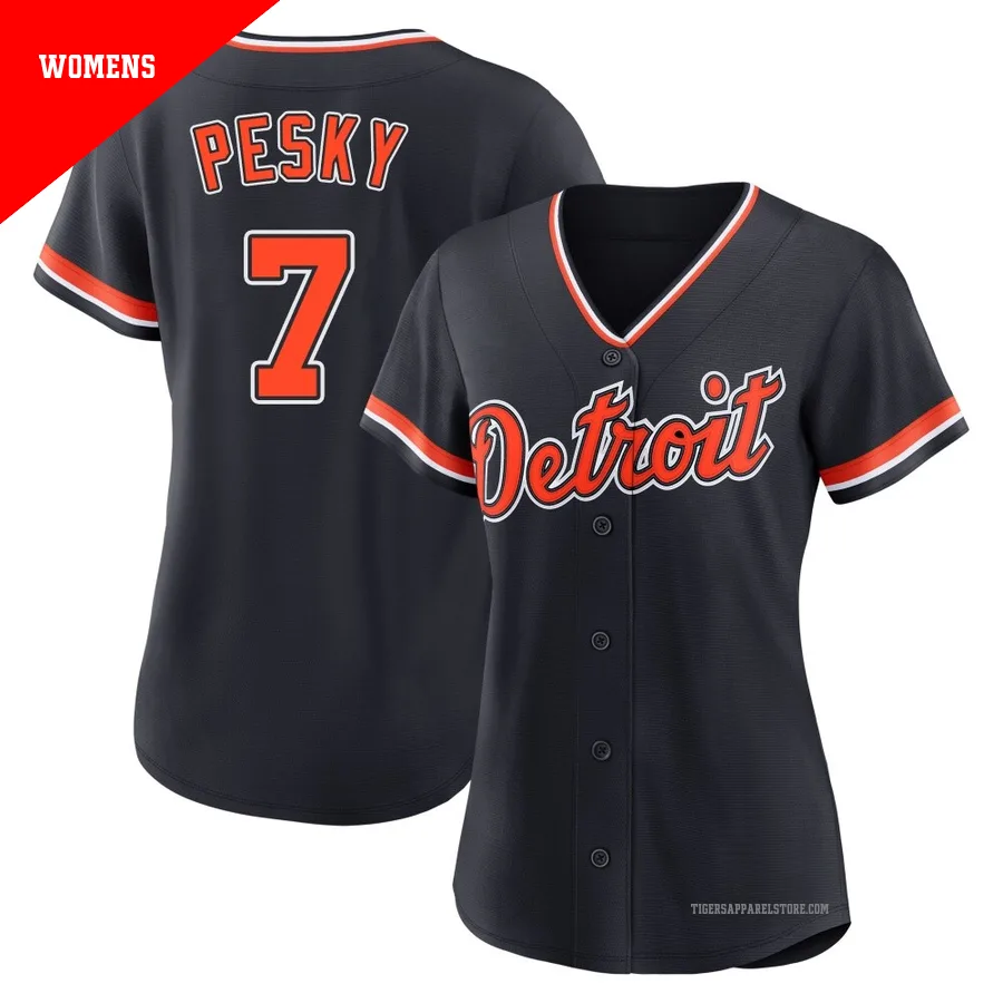 Women's Detroit Tigers Johnny Pesky ＃7 Navy Replica Alternate 2nd Jersey
