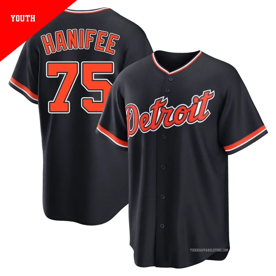 Youth Detroit Tigers Brenan Hanifee ＃75 Navy Replica Alternate 2nd Jersey