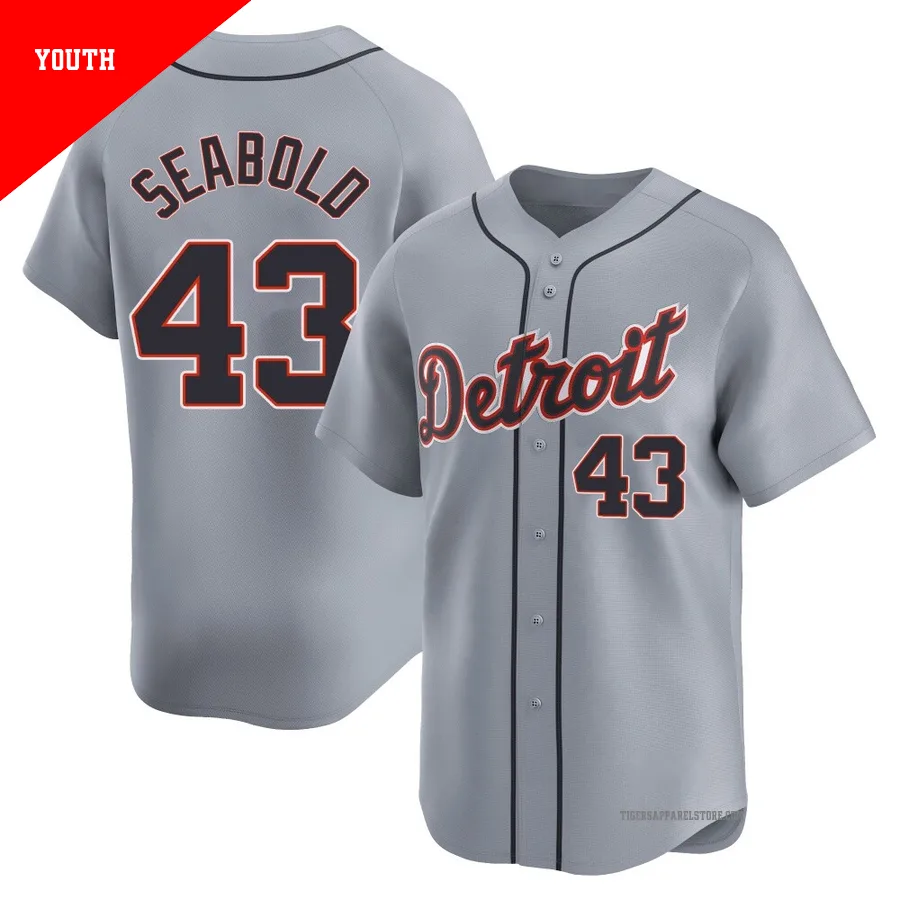 Youth Detroit Tigers Connor Seabold ＃43 Gray Limited Road Jersey