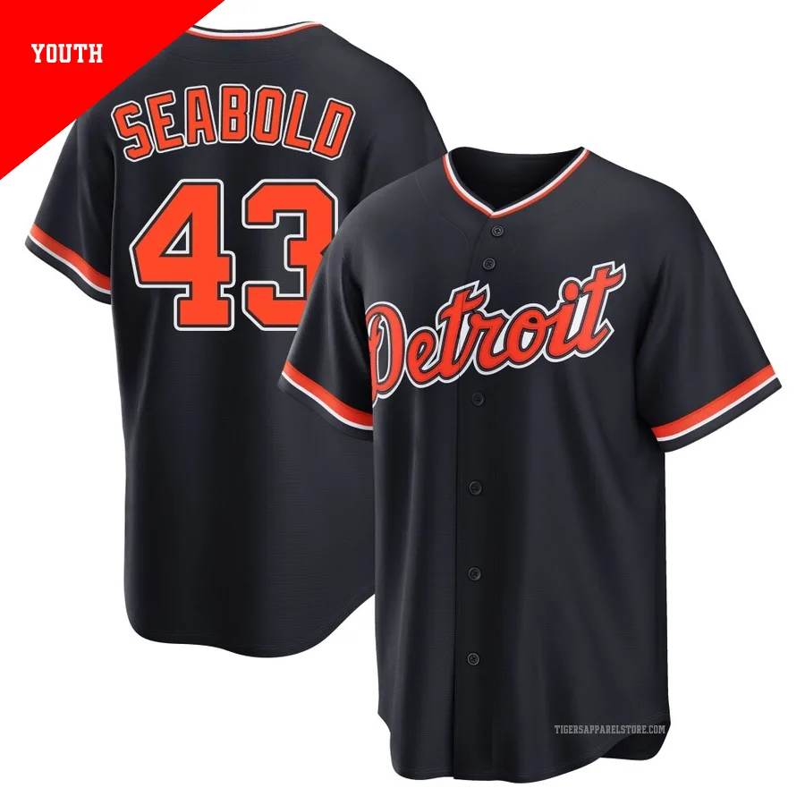 Youth Detroit Tigers Connor Seabold ＃43 Navy Replica Alternate 2nd Jersey