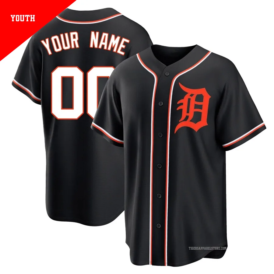 Youth Detroit Tigers Custom ＃00 Black Replica Fashion Out Jersey