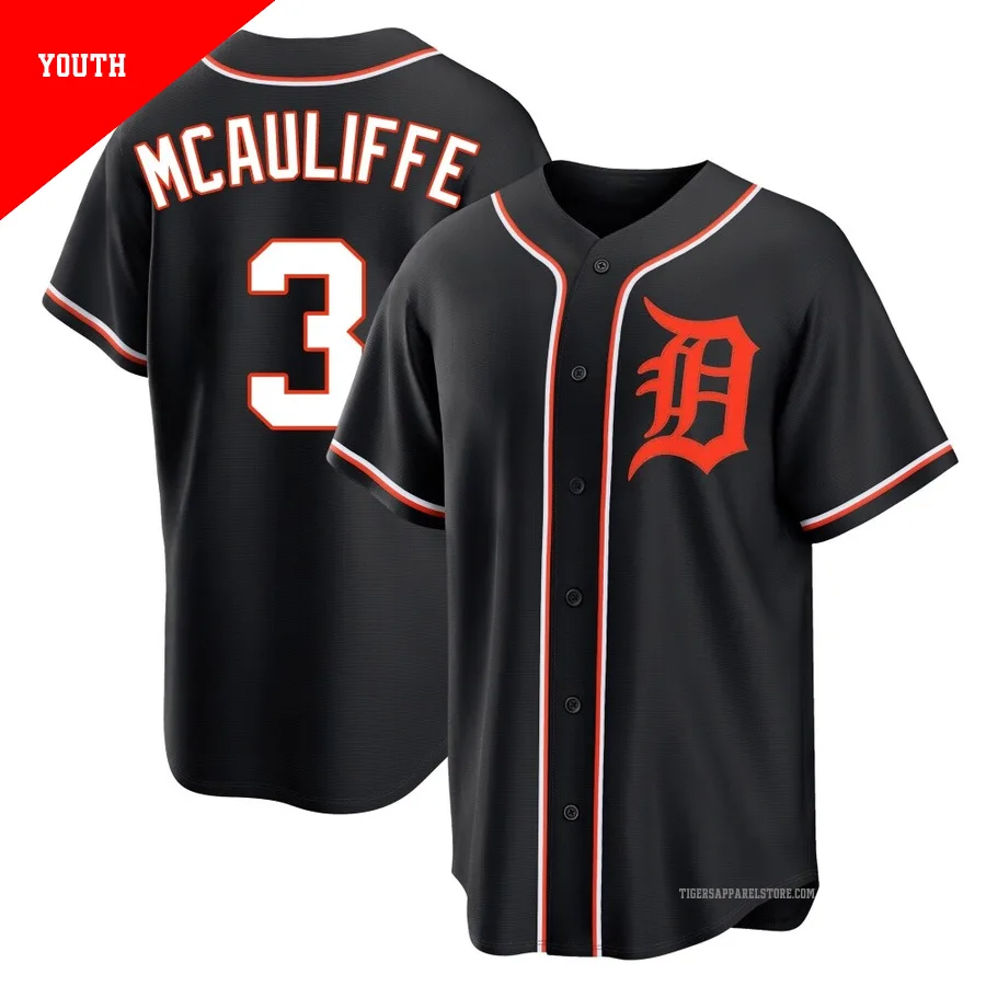 Youth Detroit Tigers Dick Mcauliffe ＃3 Black Replica Fashion Out Jersey