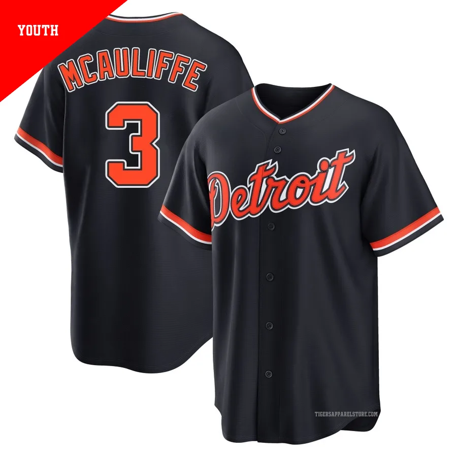 Youth Detroit Tigers Dick Mcauliffe ＃3 Navy Replica Alternate 2nd Jersey