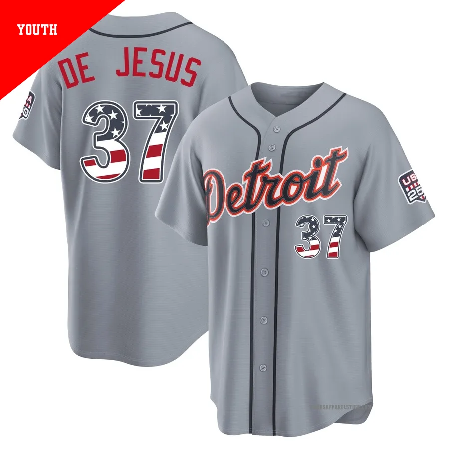 Youth Detroit Tigers Enmanuel De Jesus ＃37 Gray Limited USA 250 Fourth Of July Road Stadium Jersey