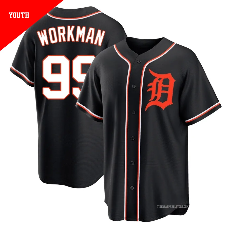 Youth Detroit Tigers Gage Workman ＃99 Black Replica Fashion Out Jersey