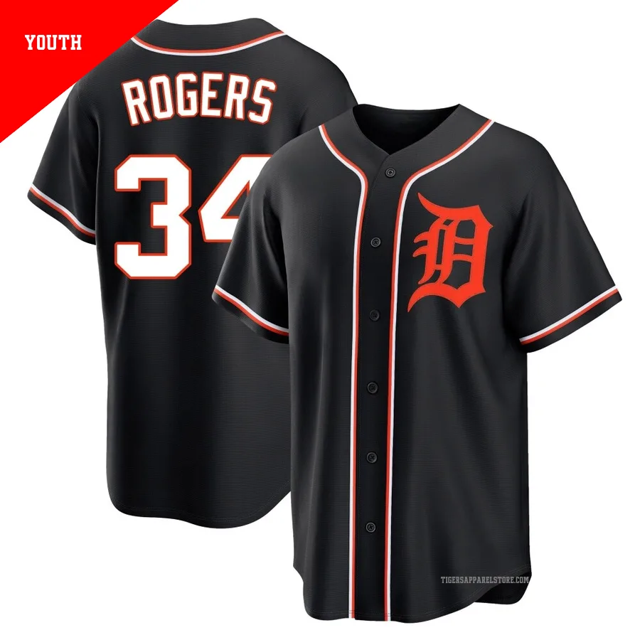 Youth Detroit Tigers Jake Rogers ＃34 Black Replica Fashion Out Jersey