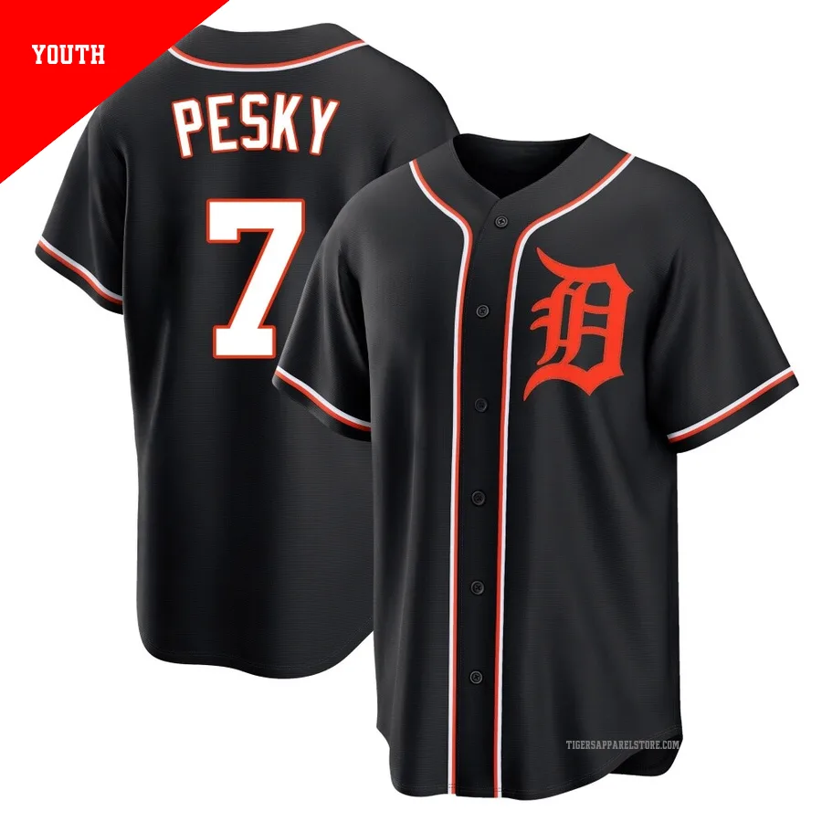 Youth Detroit Tigers Johnny Pesky ＃7 Black Replica Fashion Out Jersey