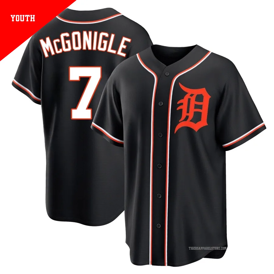 Youth Detroit Tigers Kevin McGonigle ＃7 Black Replica Fashion Out Jersey