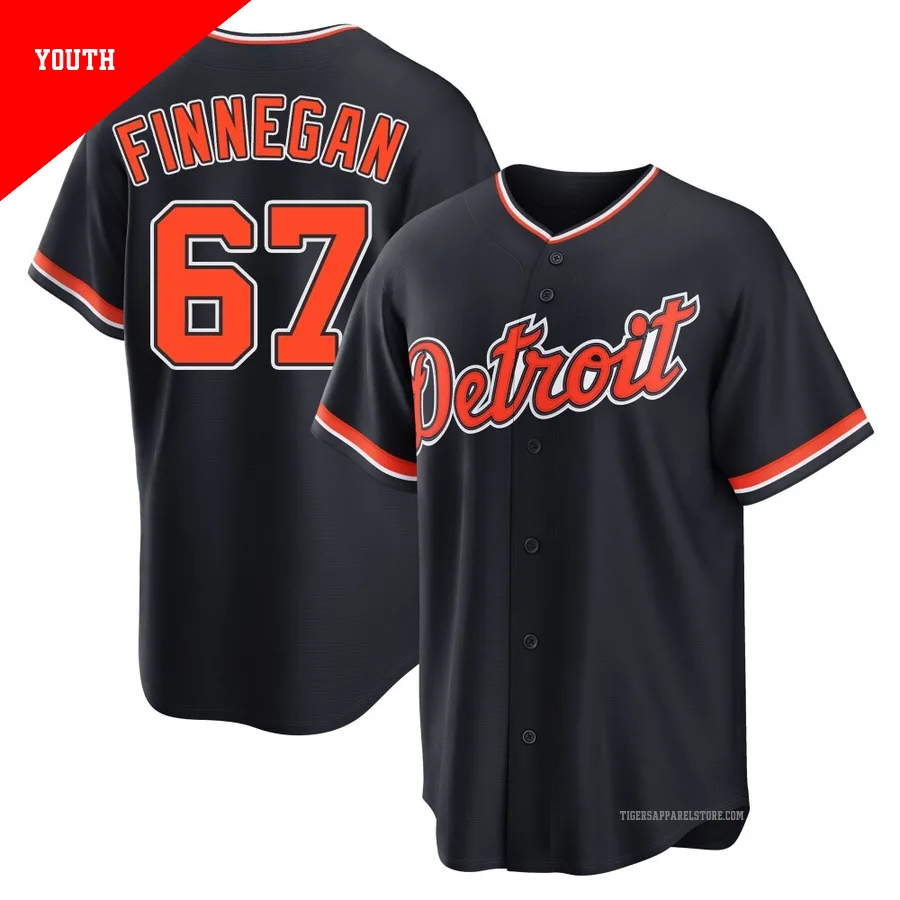 Youth Detroit Tigers Kyle Finnegan ＃67 Navy Replica Alternate 2nd Jersey