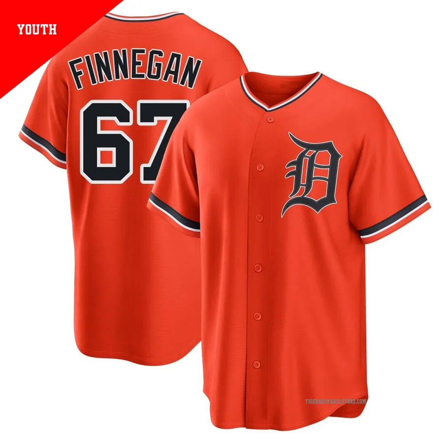 Youth Detroit Tigers Kyle Finnegan ＃67 Orange Replica Alternate Jersey