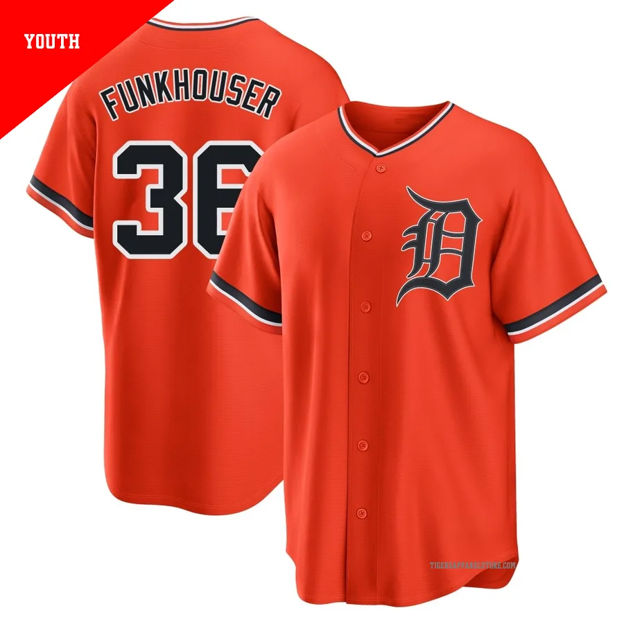 Youth Detroit Tigers Kyle Funkhouser ＃36 Orange Replica Alternate Jersey