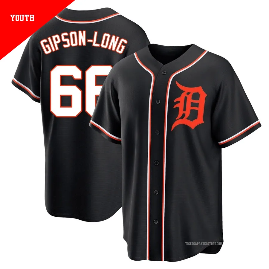 Youth Detroit Tigers Sawyer Gipson-Long ＃66 Black Replica Fashion Out Jersey