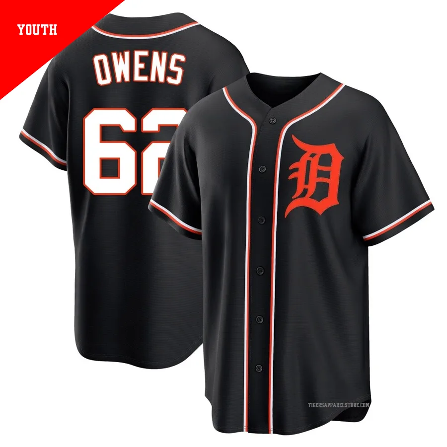 Youth Detroit Tigers Tyler Owens ＃62 Black Replica Fashion Out Jersey
